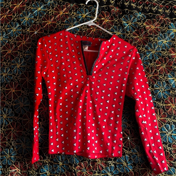 Casio Tops - Vintage Retro Red Geometric Women's Top